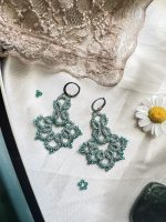 گوشواره آویزگل سبز نقره ای